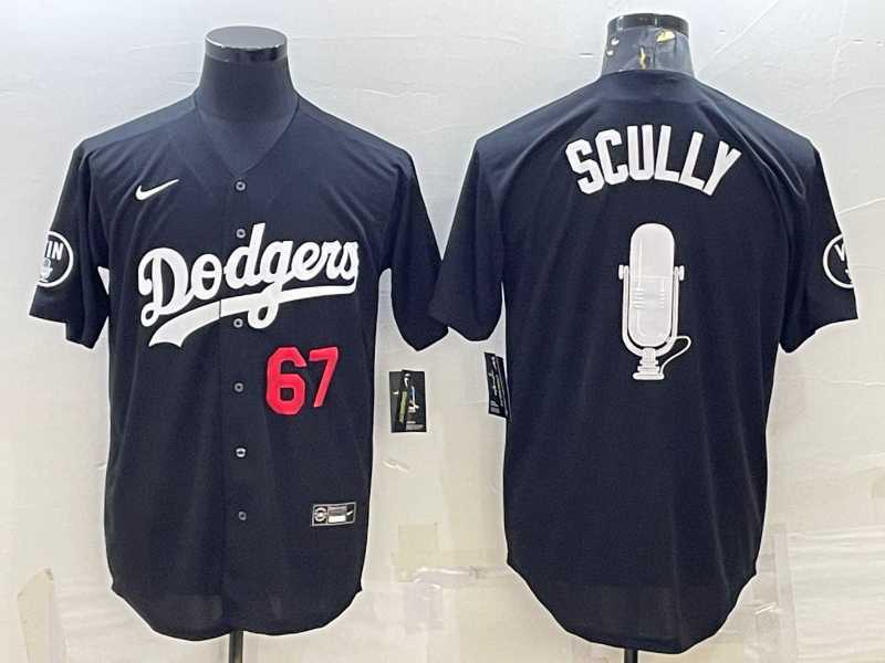 Men%27s Los Angeles Dodgers #67 Vin Scully Black Red Big Logo With Vin Scully Patch Stitched Jersey->los angeles dodgers->MLB Jersey